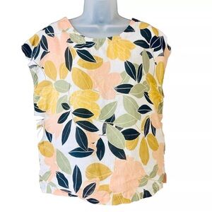 RACHEL ZOE Floral Linen Blouse Size Large Bold Print Button Back Pink Green